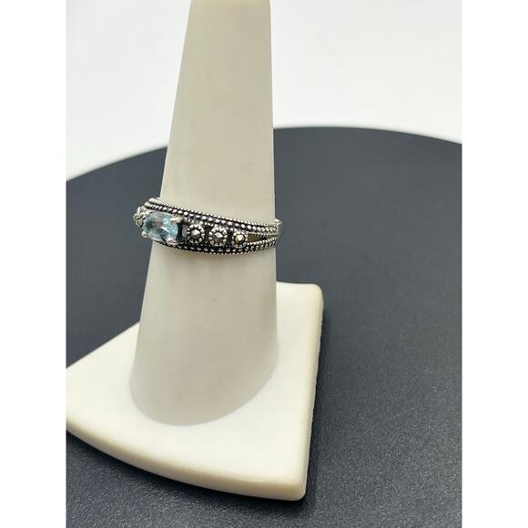 Alwand Vahan AV Signed Sterling Silver Blue Topaz Marcasite Dotted Ring Size 8 - Picture 4 of 12